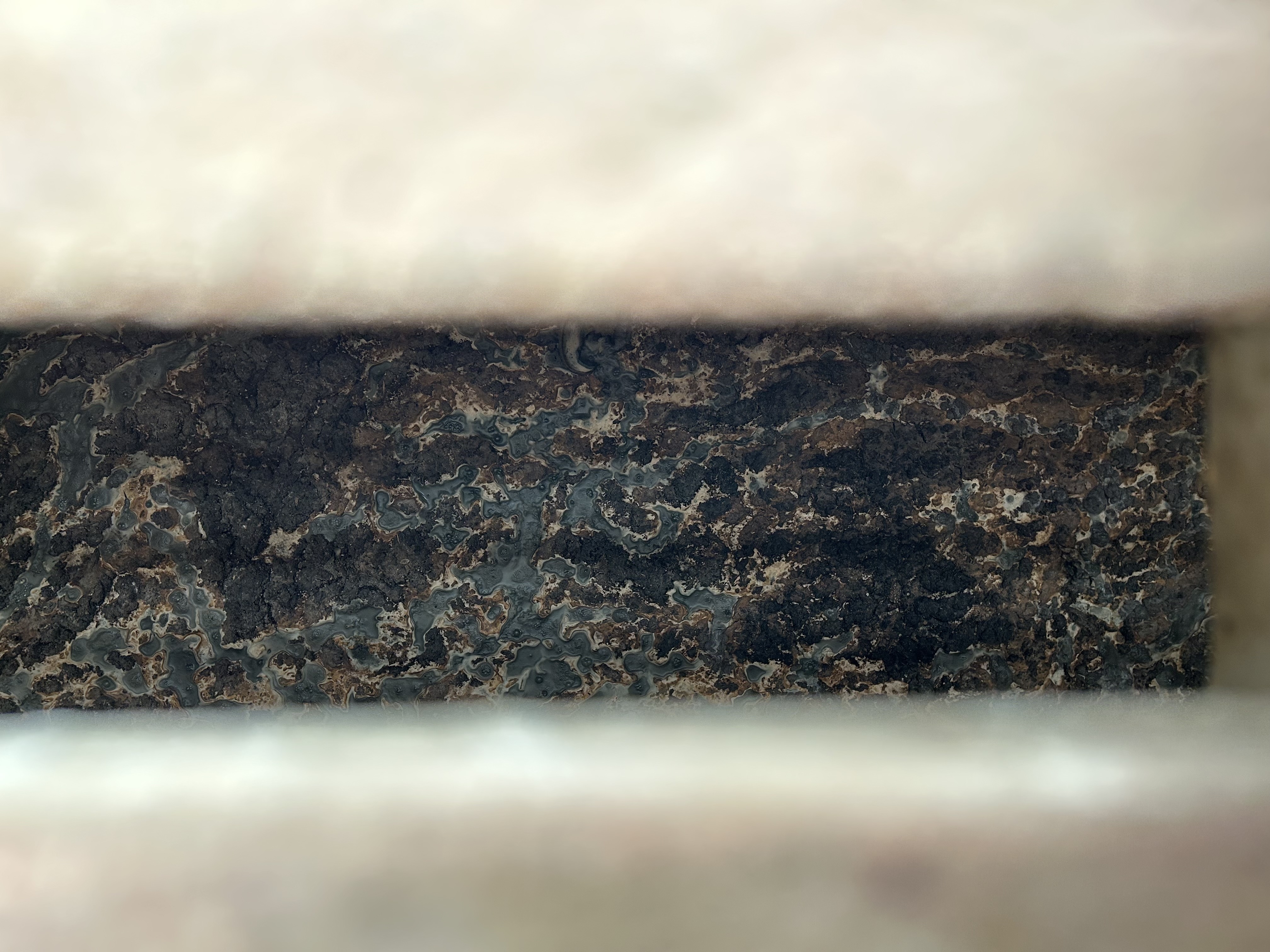 top down view of pit crusting through a slatted floor